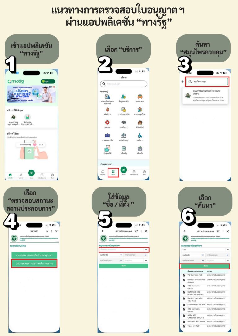 แนวทางการตรวจสอบใบอนุญาตสมุนไพรควบคุมกัญชา ผ่านแอปพลิเคชัน “ทางรัฐ”