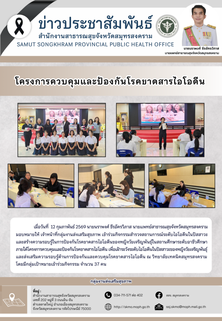 กิจกรรมสำรวจสถานการณ์ระดับไอโอดีนในปัสสาวะและสร้างความรอบรู้ในการป้องกันโรคขาดสารไอโอดีนของหญิงวัยเจริญพันธุ์ในสถานศึกษาระดับอาชีวศึกษา