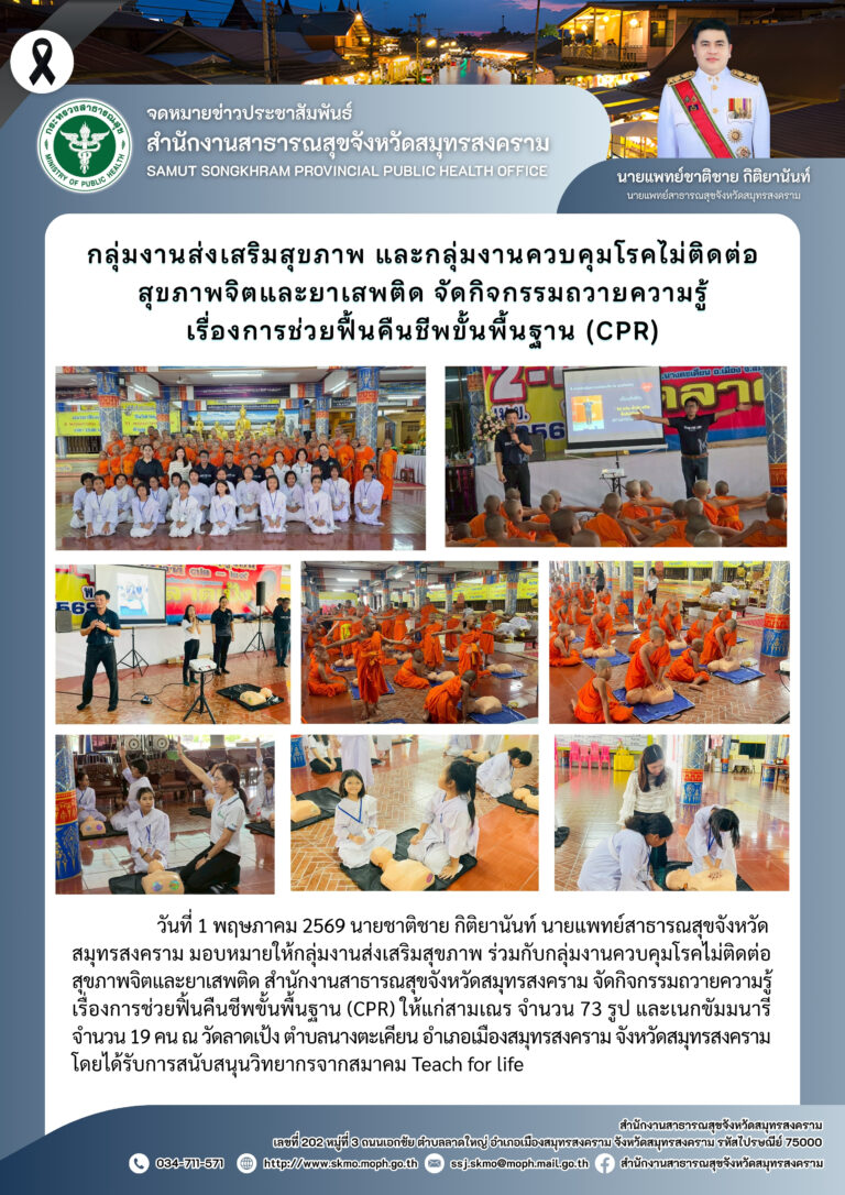 กลุ่มงานส่งเสริมสุขภาพ ร่วมกับกลุ่มงานควบคุมโรคไม่ติดต่อ สุขภาพจิตและยาเสพติด จัดกิจกรรมถวายความรู้ เรื่อง การช่วยฟื้นคืนชีพขั้นพื้นฐาน (CPR)