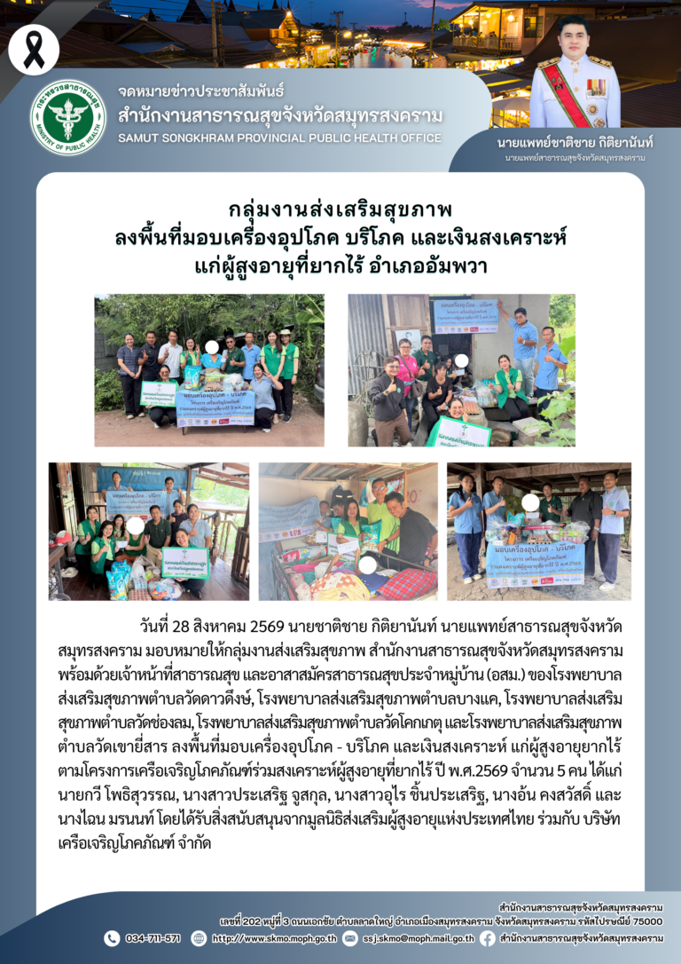 ลงพื้นที่มอบเครื่องอุปโภค บริโภค และเงินสงเคราะห์แก่ผู้สูงอายุที่ยากไร้ อำเภออัมพวา